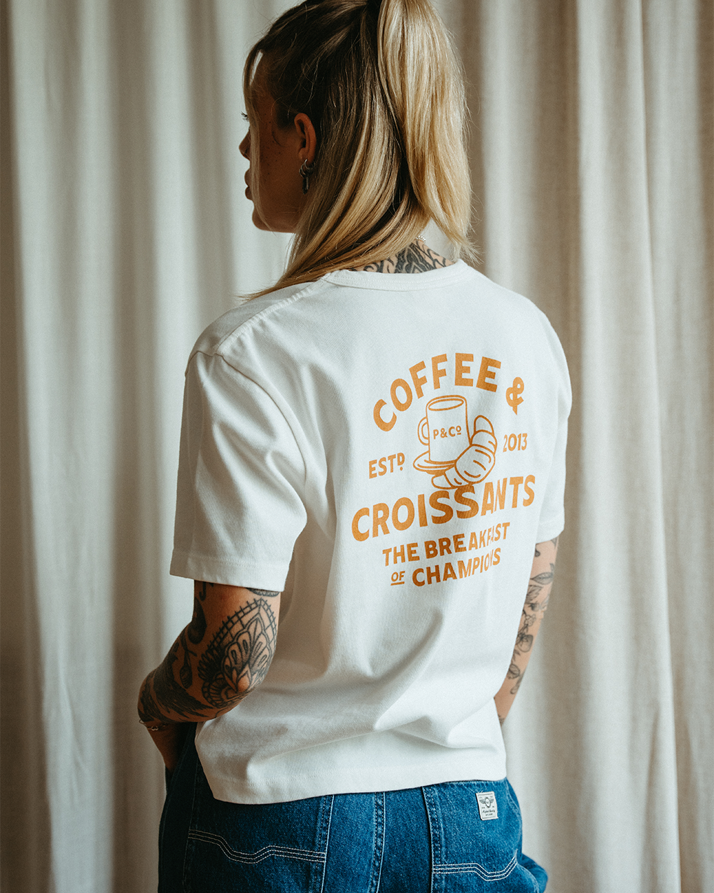 Dayteks Coffee & Croissants Women's Regular Fit Organic Cotton T-Shirt Off White