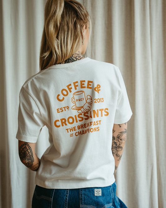 Dayteks Coffee & Croissants Women's Regular Fit Organic Cotton T-Shirt Off White