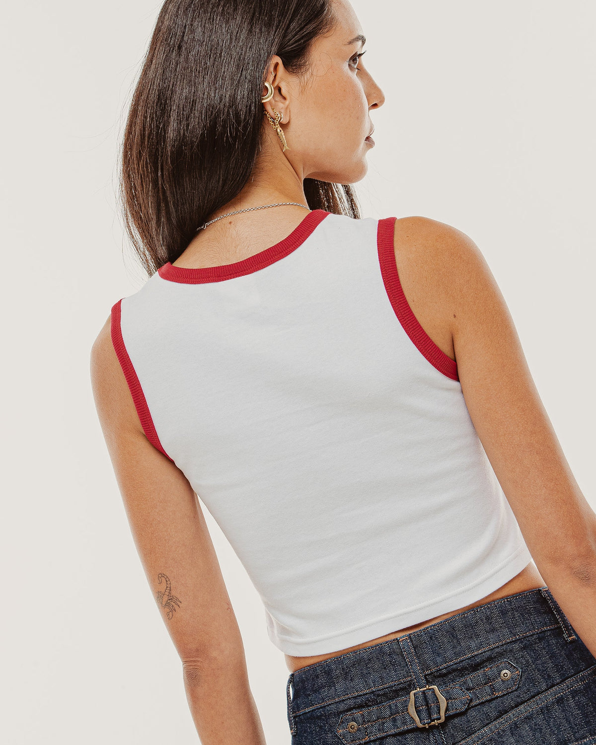 Ares Textile Women's Cherry Ringer Tank Off White & Red 100% Organic Cotton